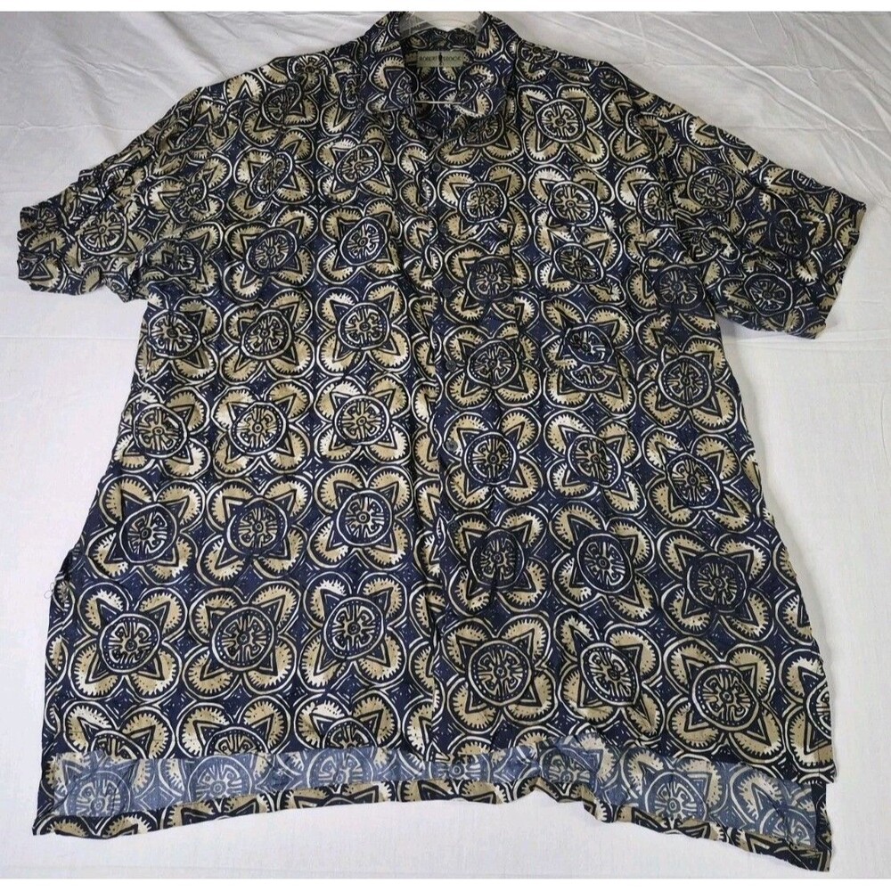 Robert Stock Shirt Men's Size 2XL Blue Silk Vintage Mens Geometric Abstract
